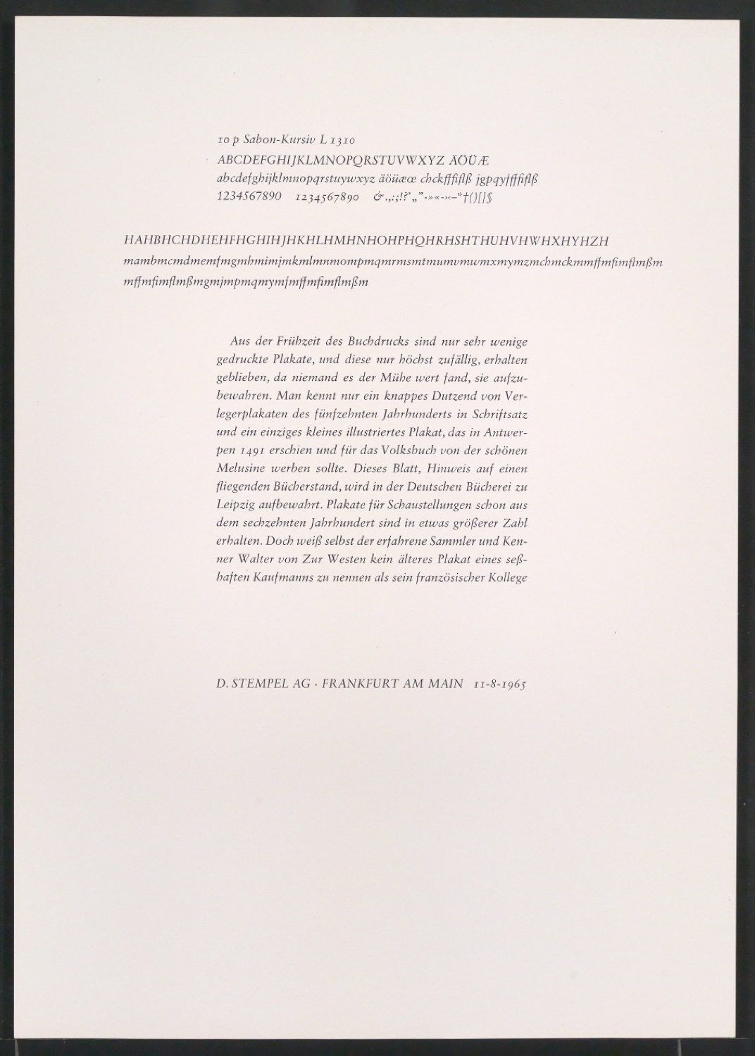 Probedrucke der Sabon in verschiedenen Schriftschnitten und Schriftgraden — Blatt 363