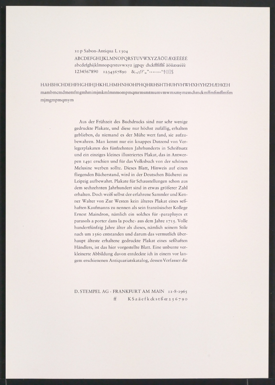 Probedrucke der Sabon in verschiedenen Schriftschnitten und Schriftgraden — Blatt 365