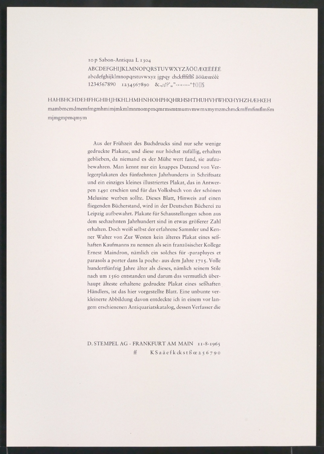 Probedrucke der Sabon in verschiedenen Schriftschnitten und Schriftgraden — Blatt 367