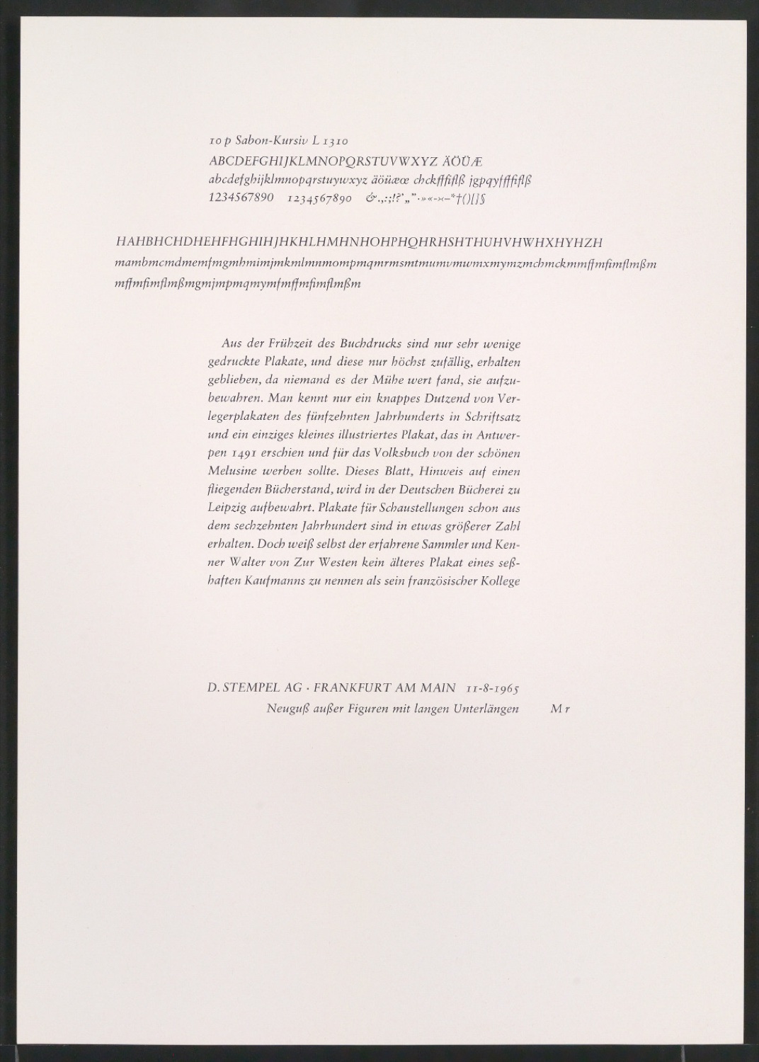 Probedrucke der Sabon in verschiedenen Schriftschnitten und Schriftgraden — Blatt 373