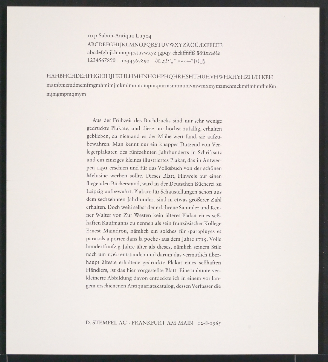 Probedrucke der Sabon in verschiedenen Schriftschnitten und Schriftgraden — Blatt 375
