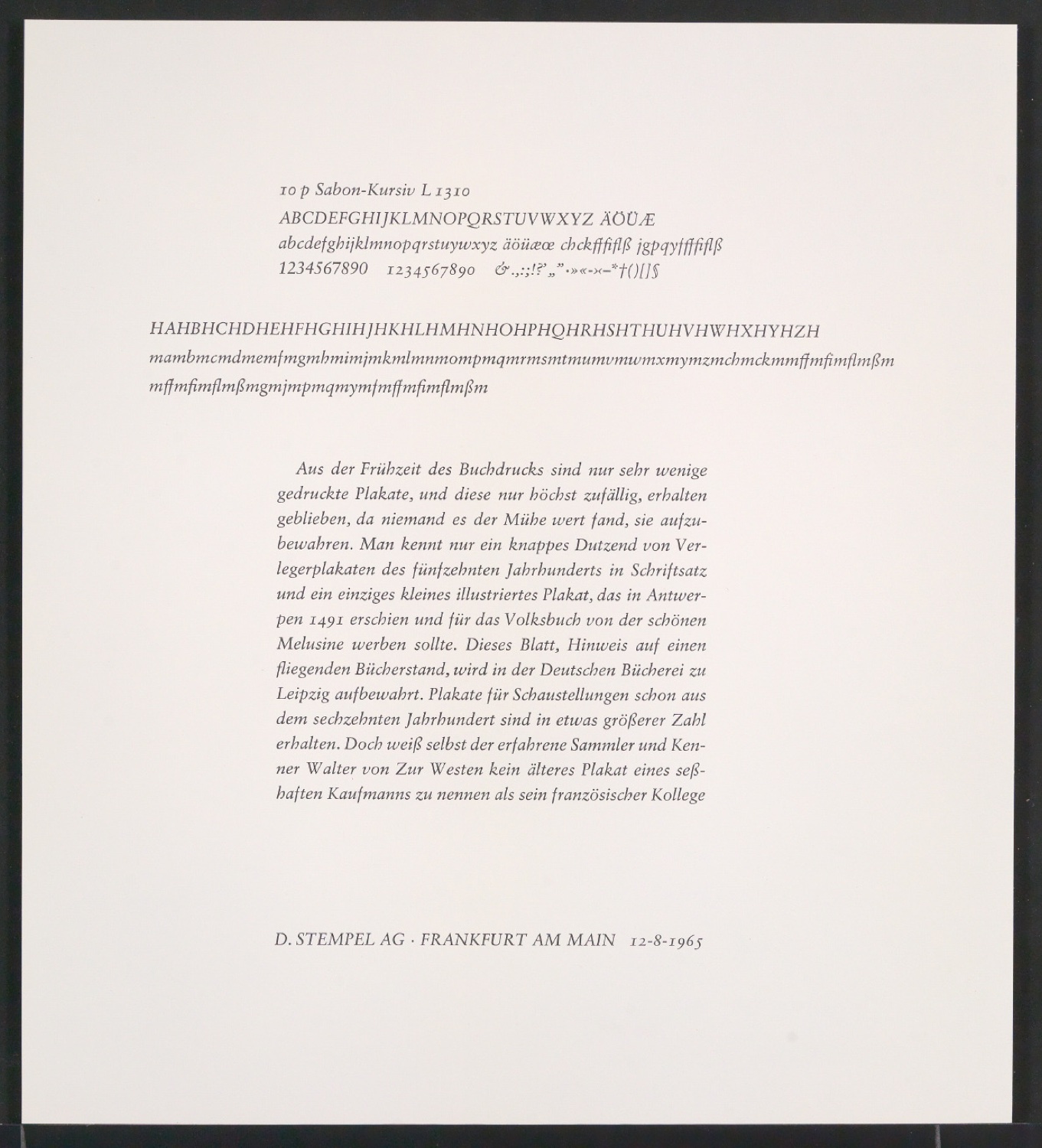 Probedrucke der Sabon in verschiedenen Schriftschnitten und Schriftgraden — Blatt 377