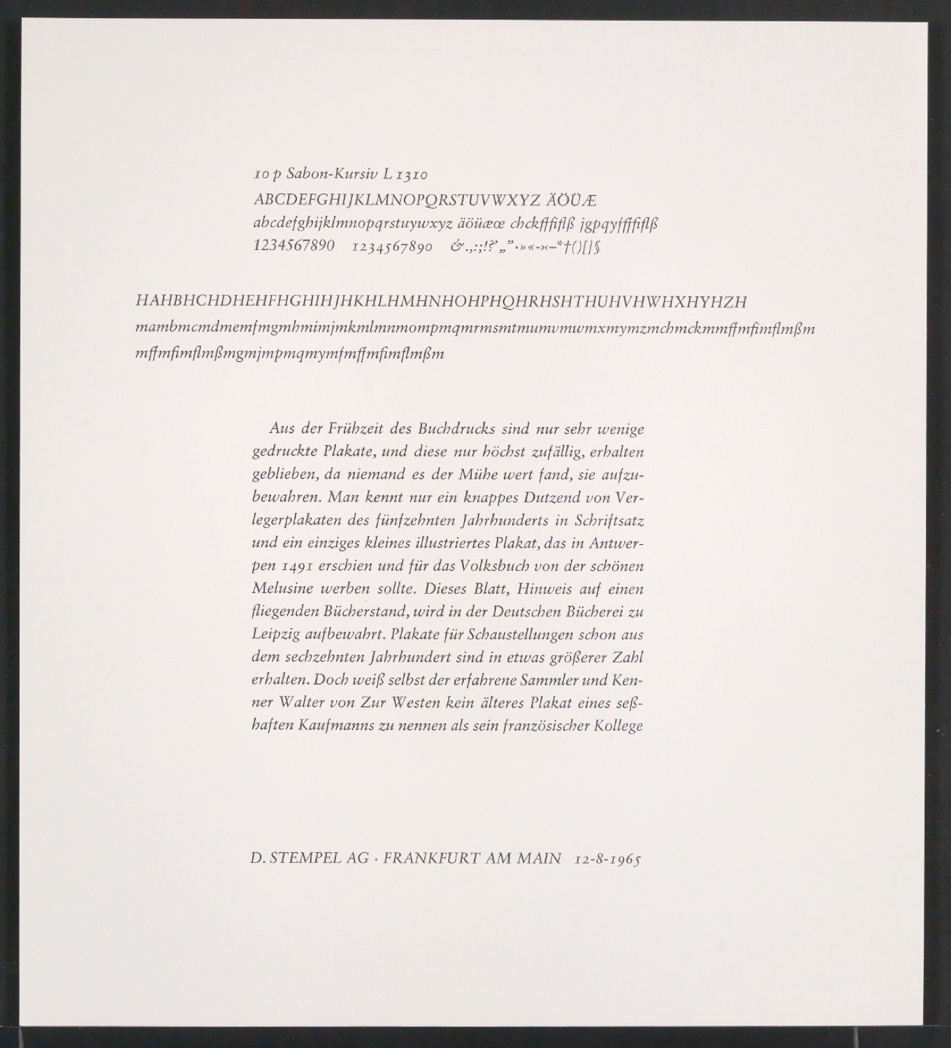 Probedrucke der Sabon in verschiedenen Schriftschnitten und Schriftgraden — Blatt 379