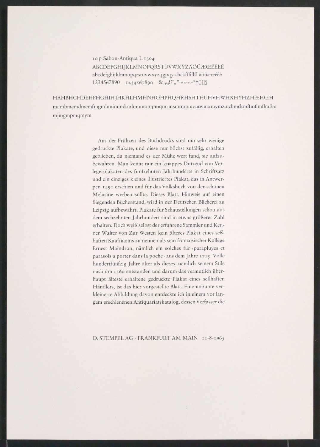 Probedrucke der Sabon in verschiedenen Schriftschnitten und Schriftgraden — Blatt 381