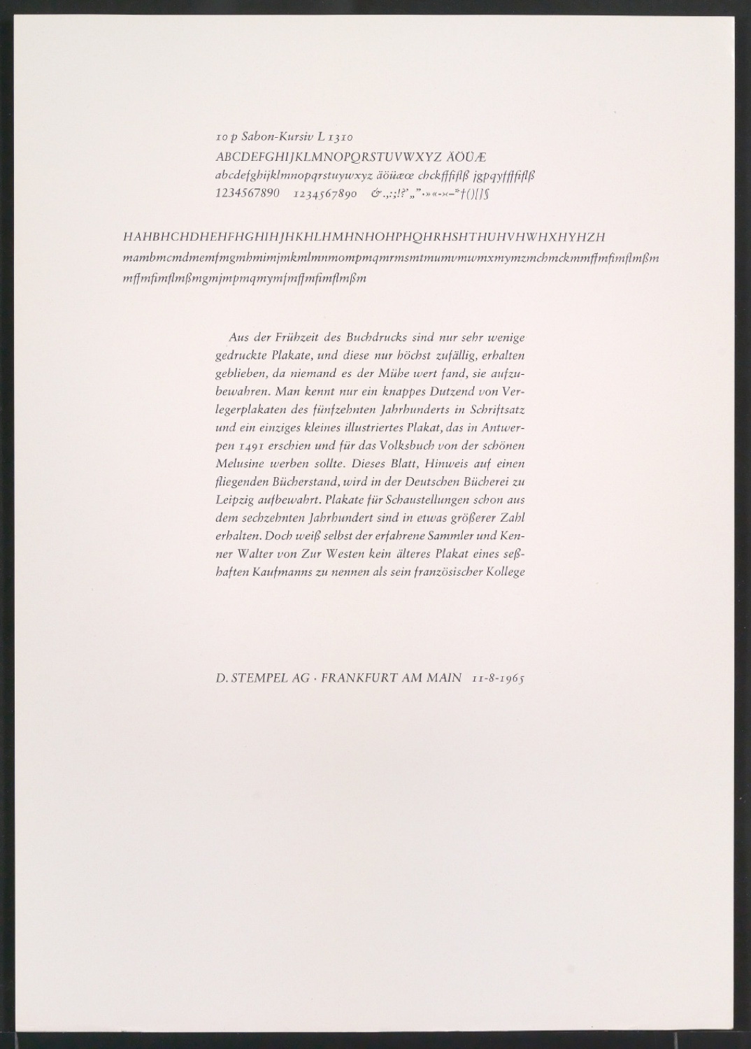 Probedrucke der Sabon in verschiedenen Schriftschnitten und Schriftgraden — Blatt 385