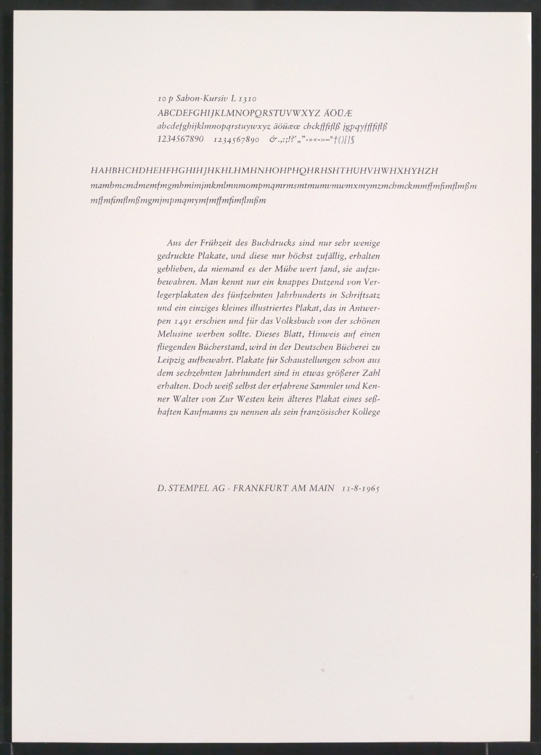 Probedrucke der Sabon in verschiedenen Schriftschnitten und Schriftgraden — Blatt 387
