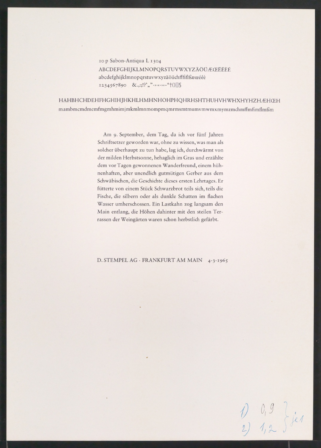 Probedrucke der Sabon in verschiedenen Schriftschnitten und Schriftgraden — Blatt 389