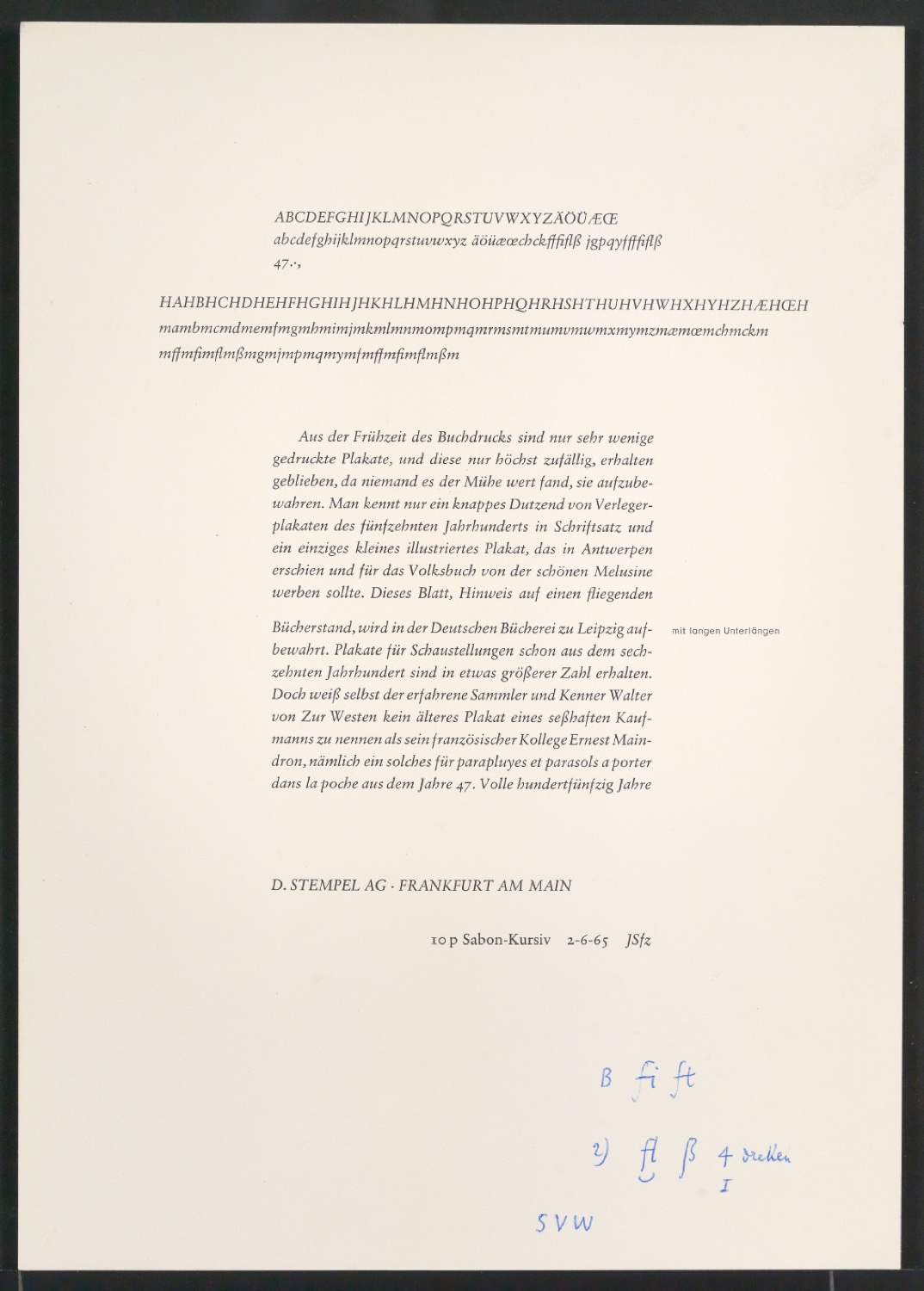 Probedrucke der Sabon in verschiedenen Schriftschnitten und Schriftgraden — Blatt 391