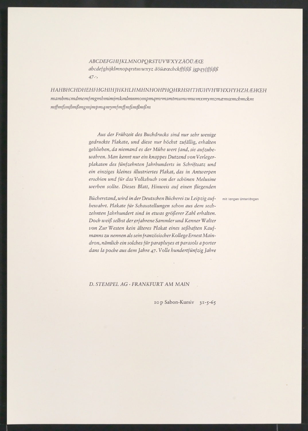 Probedrucke der Sabon in verschiedenen Schriftschnitten und Schriftgraden — Blatt 395