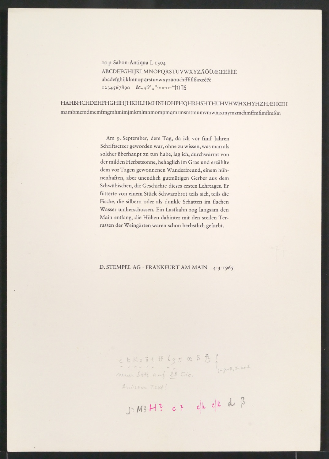 Probedrucke der Sabon in verschiedenen Schriftschnitten und Schriftgraden — Blatt 397