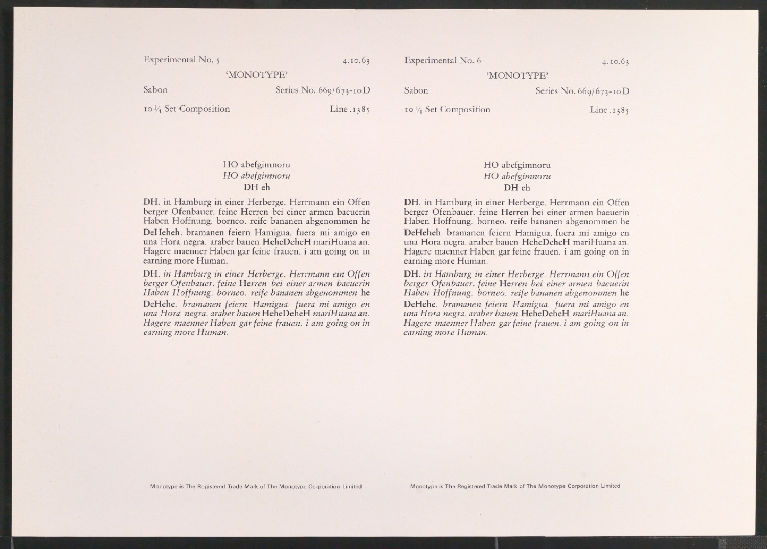 Probedrucke der Sabon in verschiedenen Schriftschnitten und Schriftgraden — Blatt 419