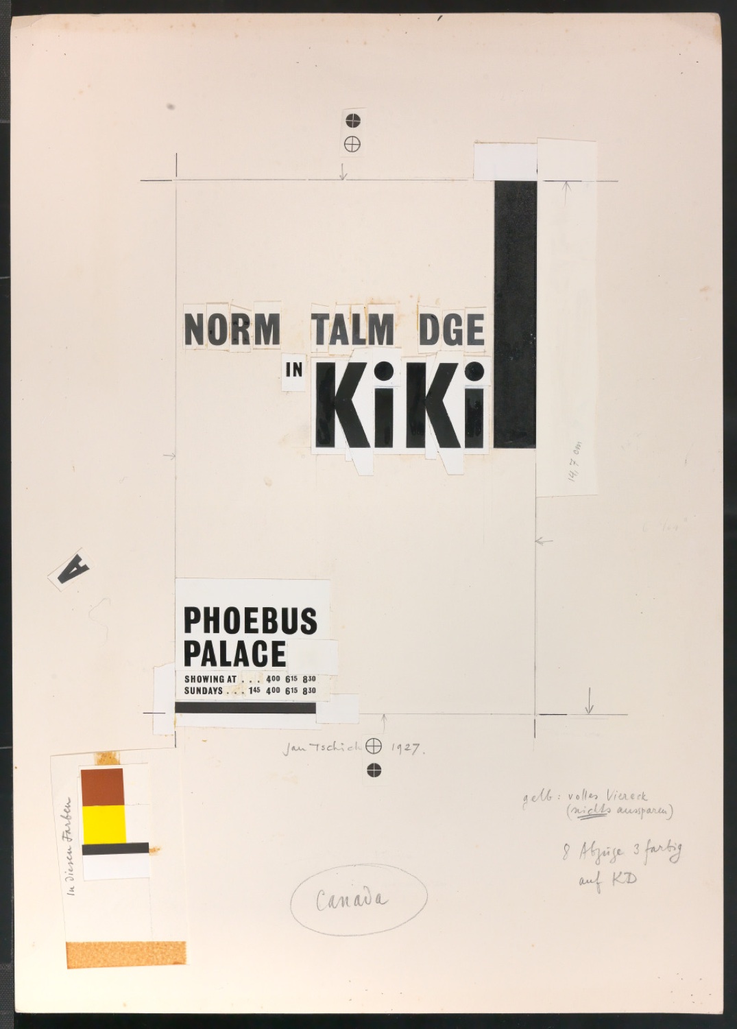 Klebeentwurf einer Illustration mit der Darstellung des Phoebus-Plakates Kiki für Asymmetric Typography — Blatt 1