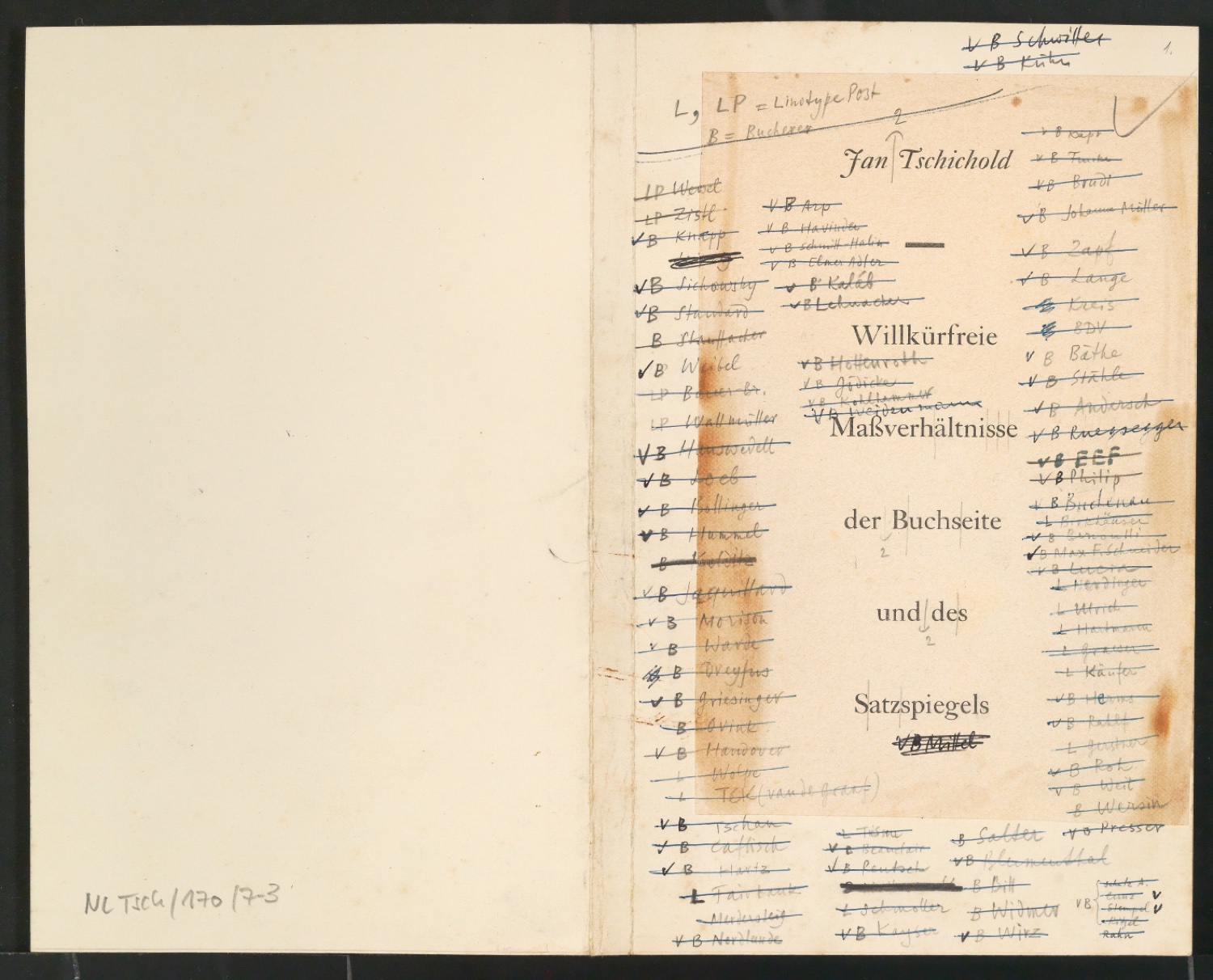 Versandliste zu Willkürfreie Maßverhältnisse der Buchsteite und des Satzspiegels — Blatt 1