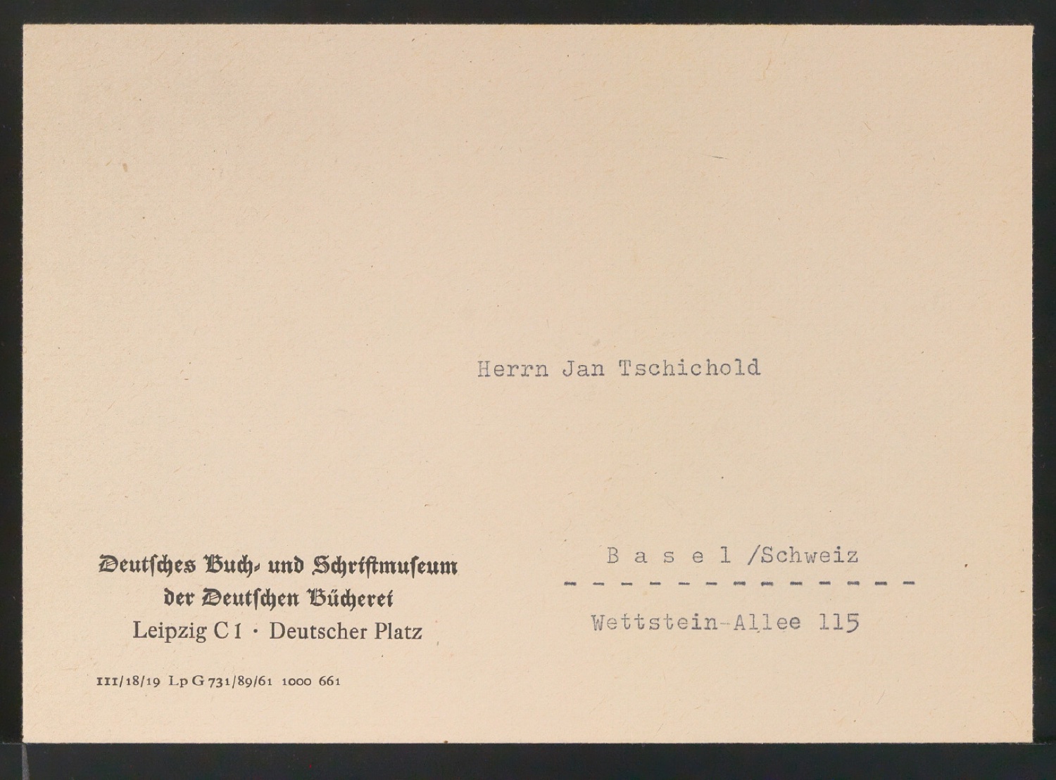 Briefe von Deutsches Buch- und Schriftmuseum an Jan Tschichold vom 13.2.1963 und 26.2.1963 — Blatt 1