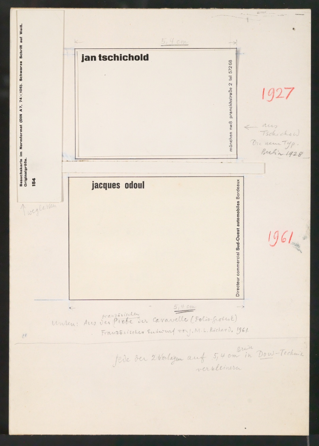Entwurf einer Illustration mit Gegenüberstellung zweier Visitenkarten — Blatt 1
