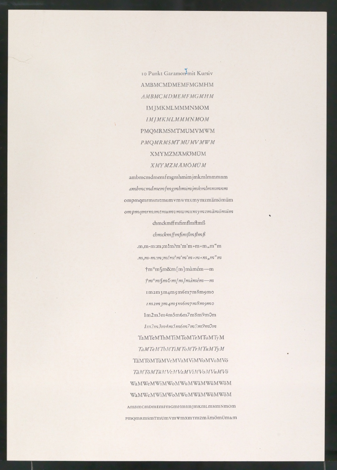 Probedrucke einer 10 Punkt Garamond — Blatt 1