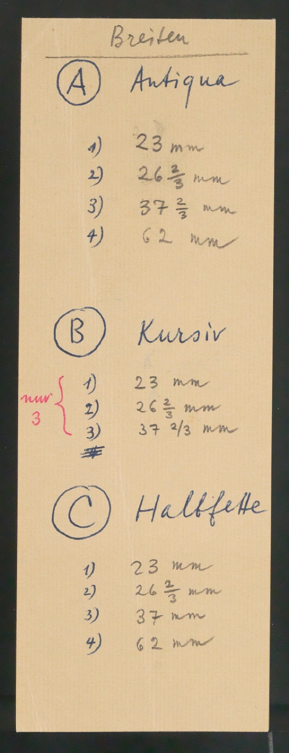 Notizen zur Schriftentwicklung von Sabon oder Garamond — Blatt 1