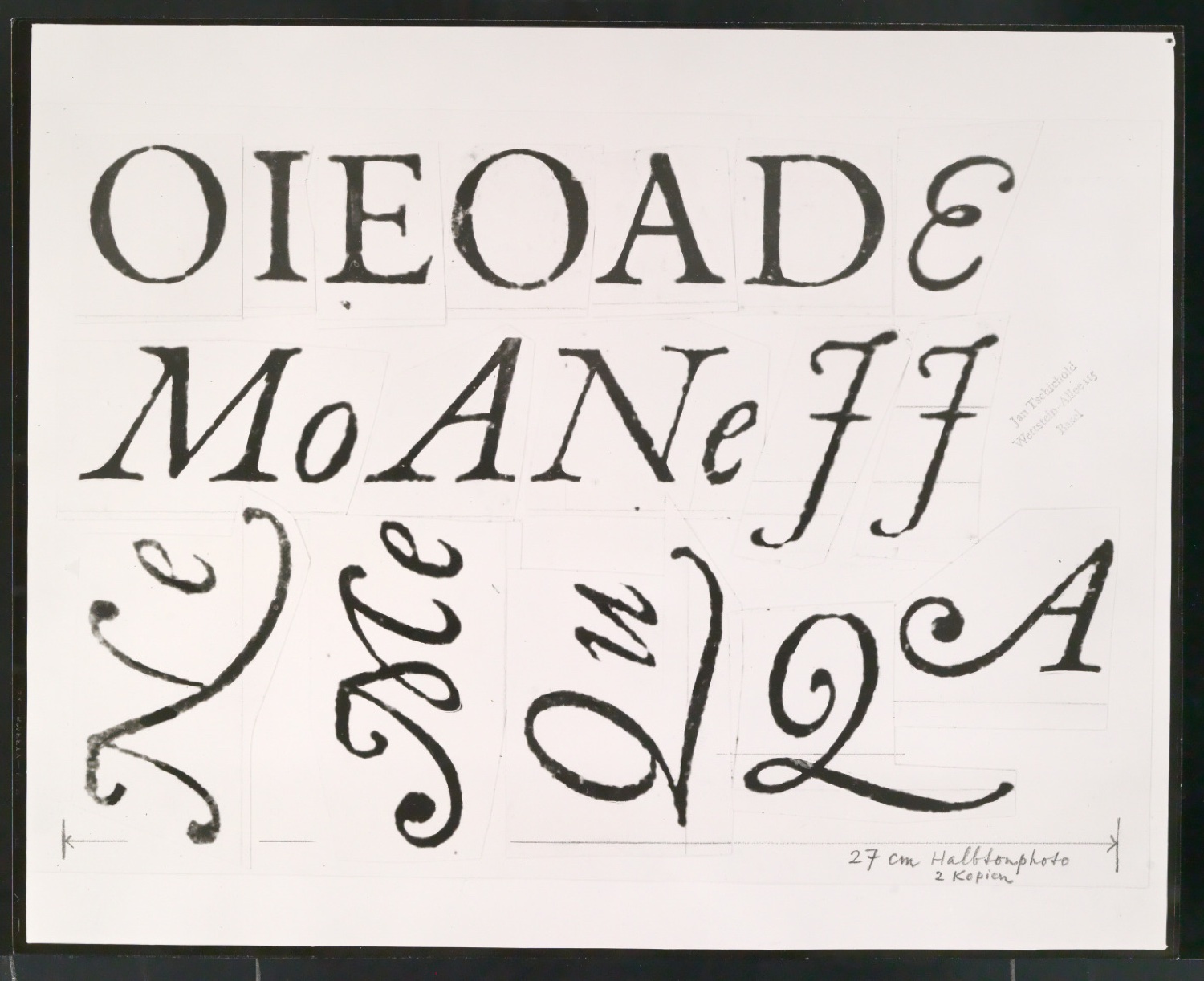 Montierte Klischeevorlagen und Notiz zur Garamond — Blatt 1
