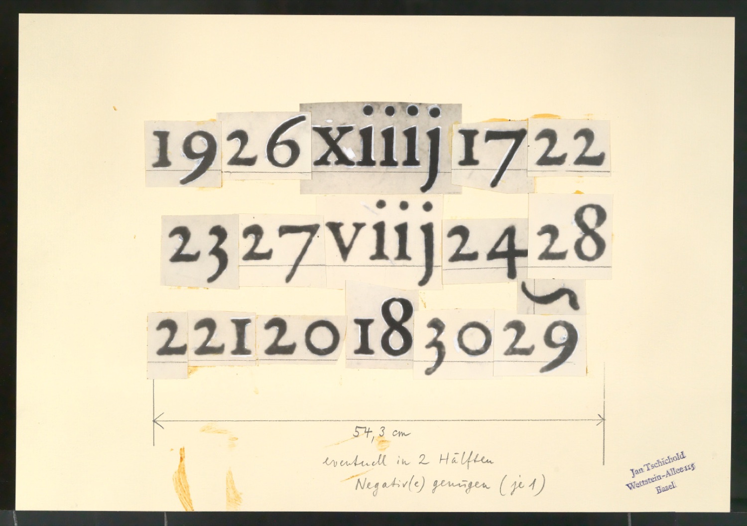 Montierte Klischeevorlagen und Notiz zur Garamond — Blatt 7