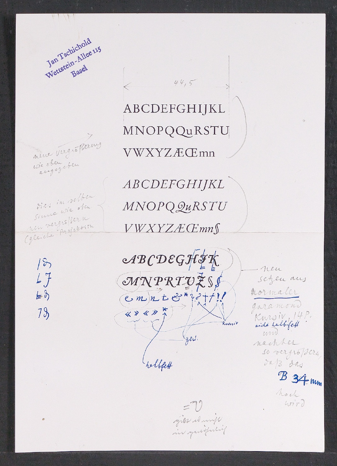 Montierte Klischeevorlagen für Illustrationen der Romains Paragon de Garamond und Romain Gros Text de Garamond — Blatt 1