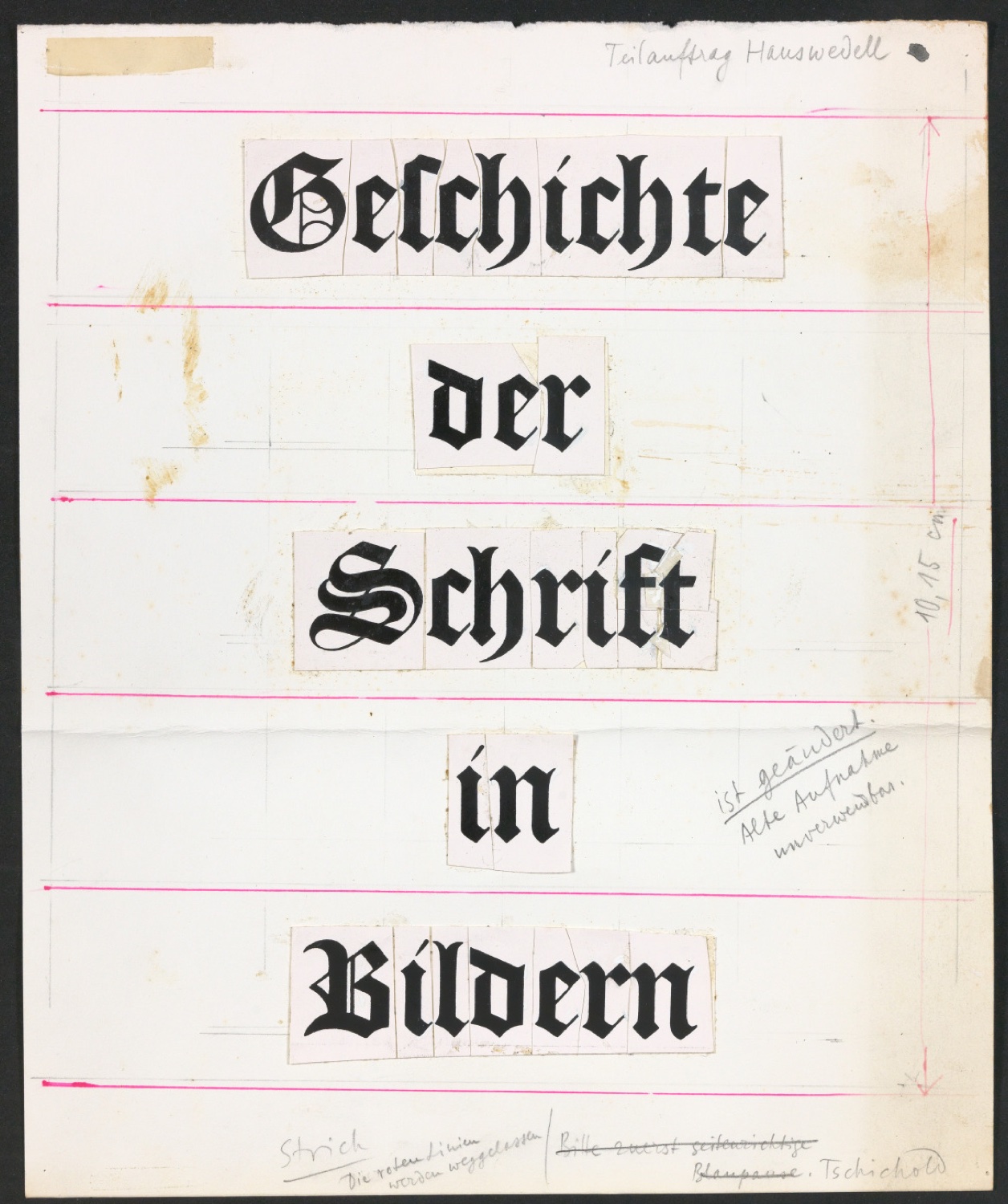 Standbogen der Titelschrift für Geschichte der Schrift in Bildern — Blatt 1