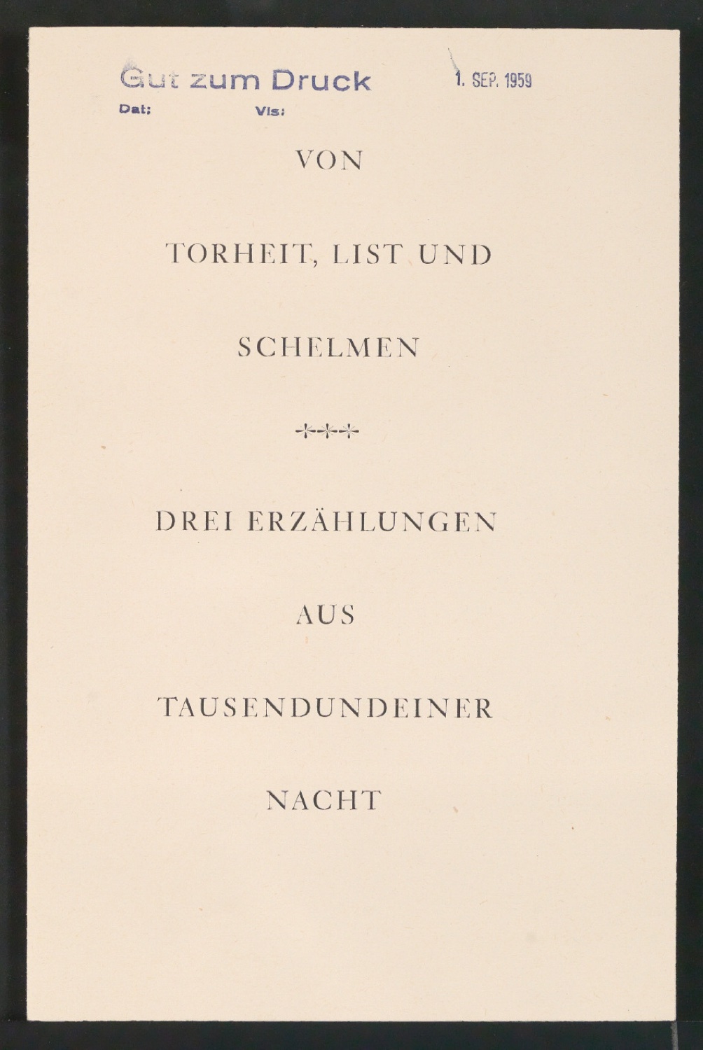 Entwurfszeichnungen und Druckfreigabe von Titelblatt für Von Torheit, List und Schelmen — Blatt 6