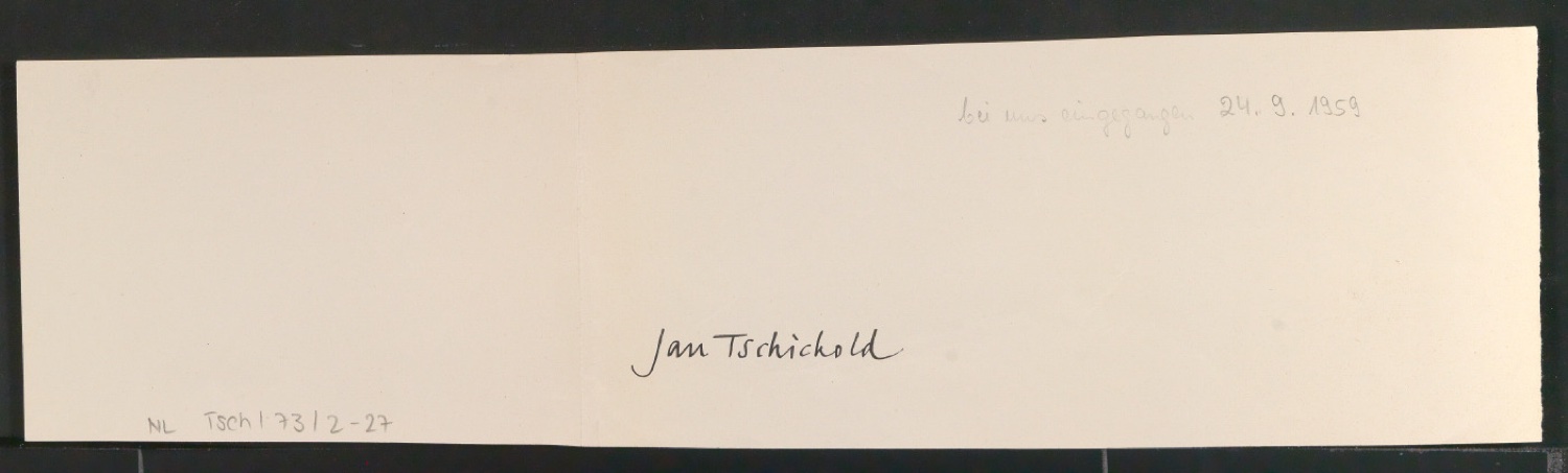 Motierter Entwurf mit Klischeeabzügen für Illustration mit von Tschichold gestalteten Signeten — Blatt 1