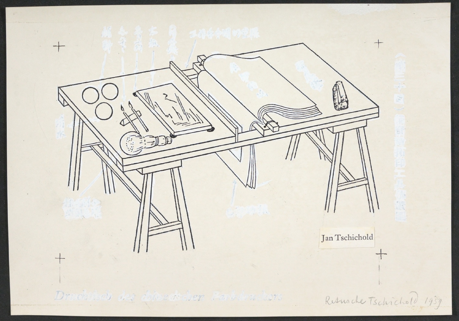 Retusche und Klischee einer Illustration für Der chinesische und der japanische mehrfarbige Holztafeldruck, technisch — Blatt 3