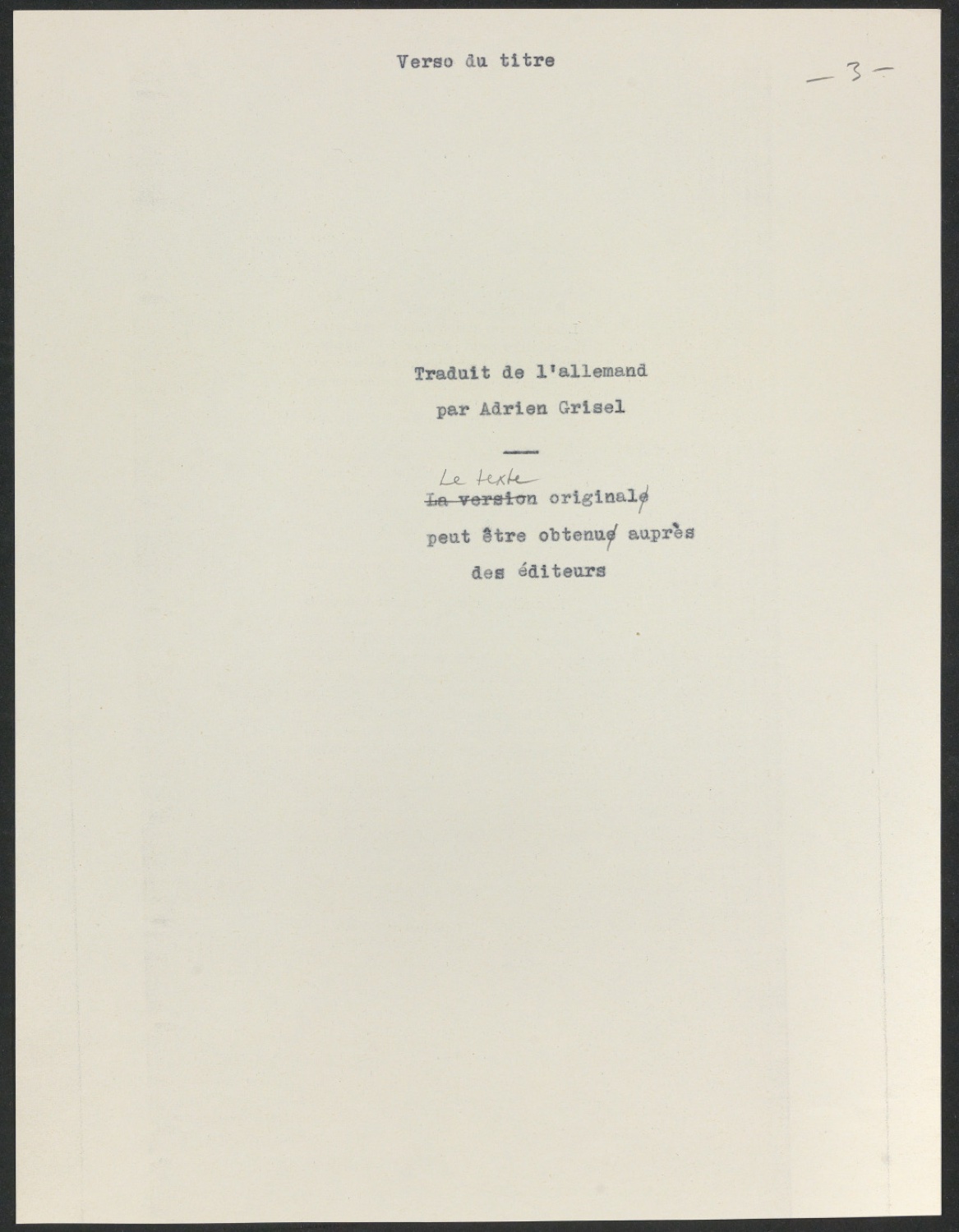 Typoskript für die Titelei von La technique de l'estampe polychrome en Chine et au Japon — Blatt 5