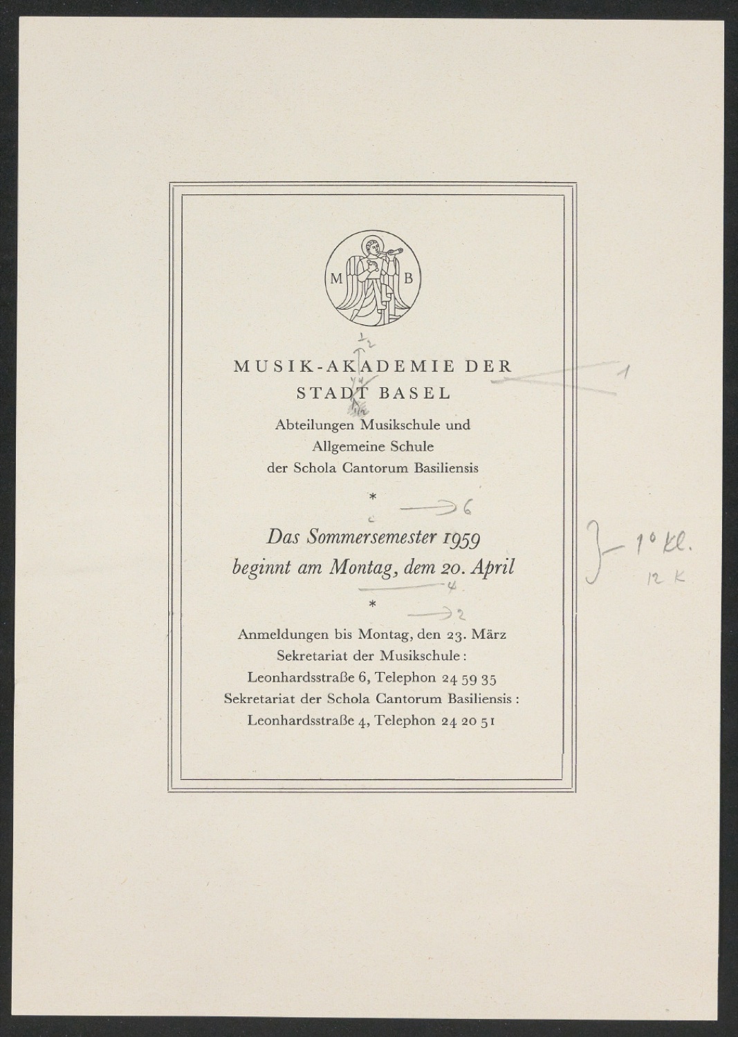 Musik-Akademie der Stadt Basel — Blatt 1