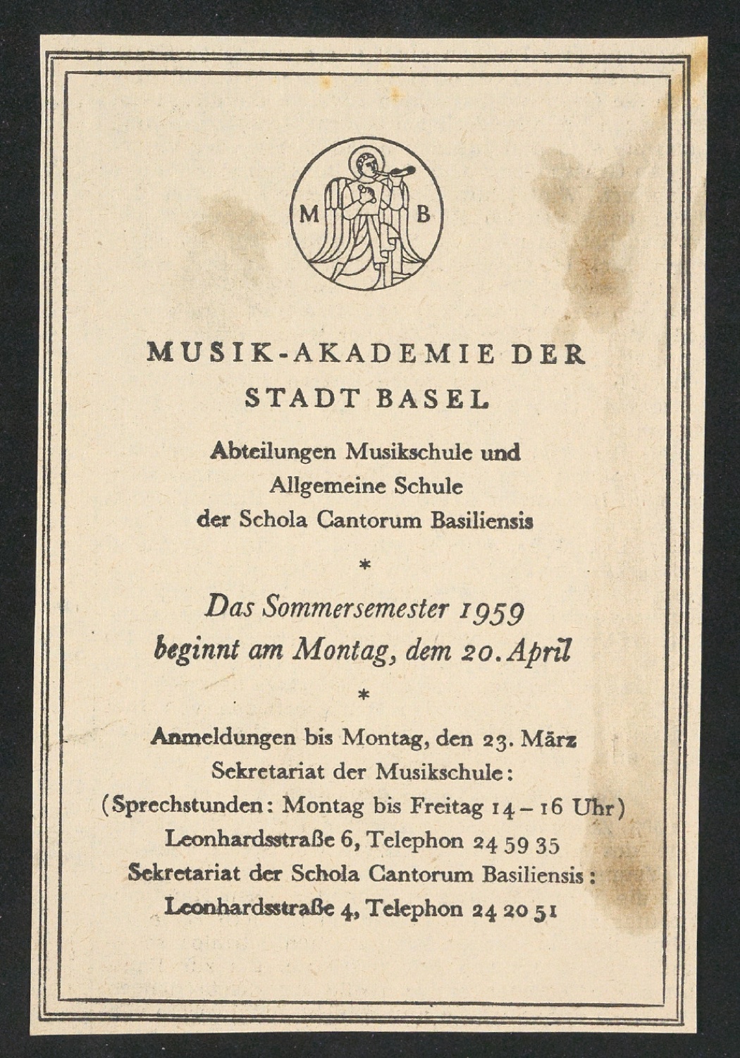Musik-Akademie der Stadt Basel — Blatt 1