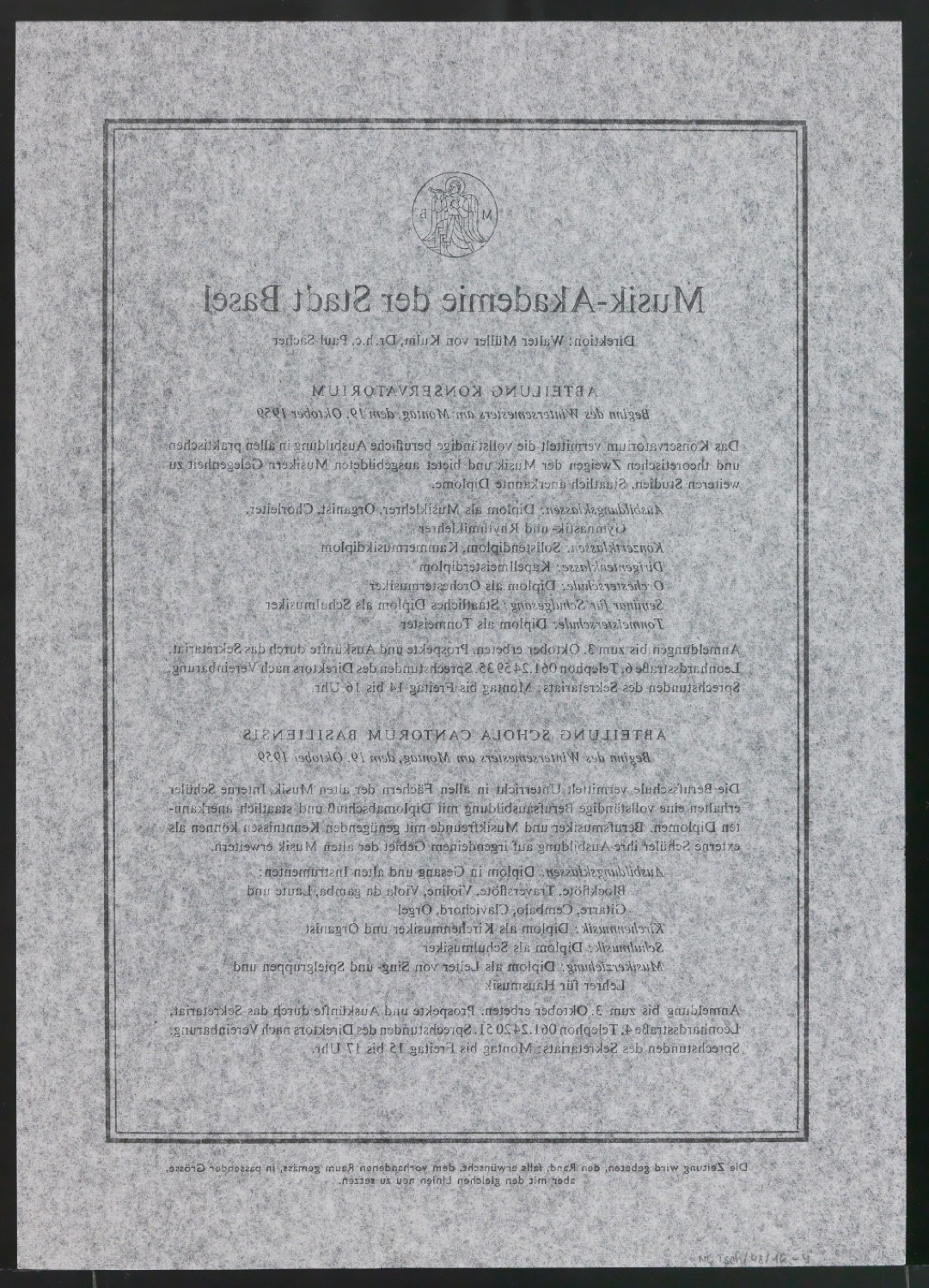 Zeitungsanzeige Musik-Akademie der Stadt Basel — Blatt 2