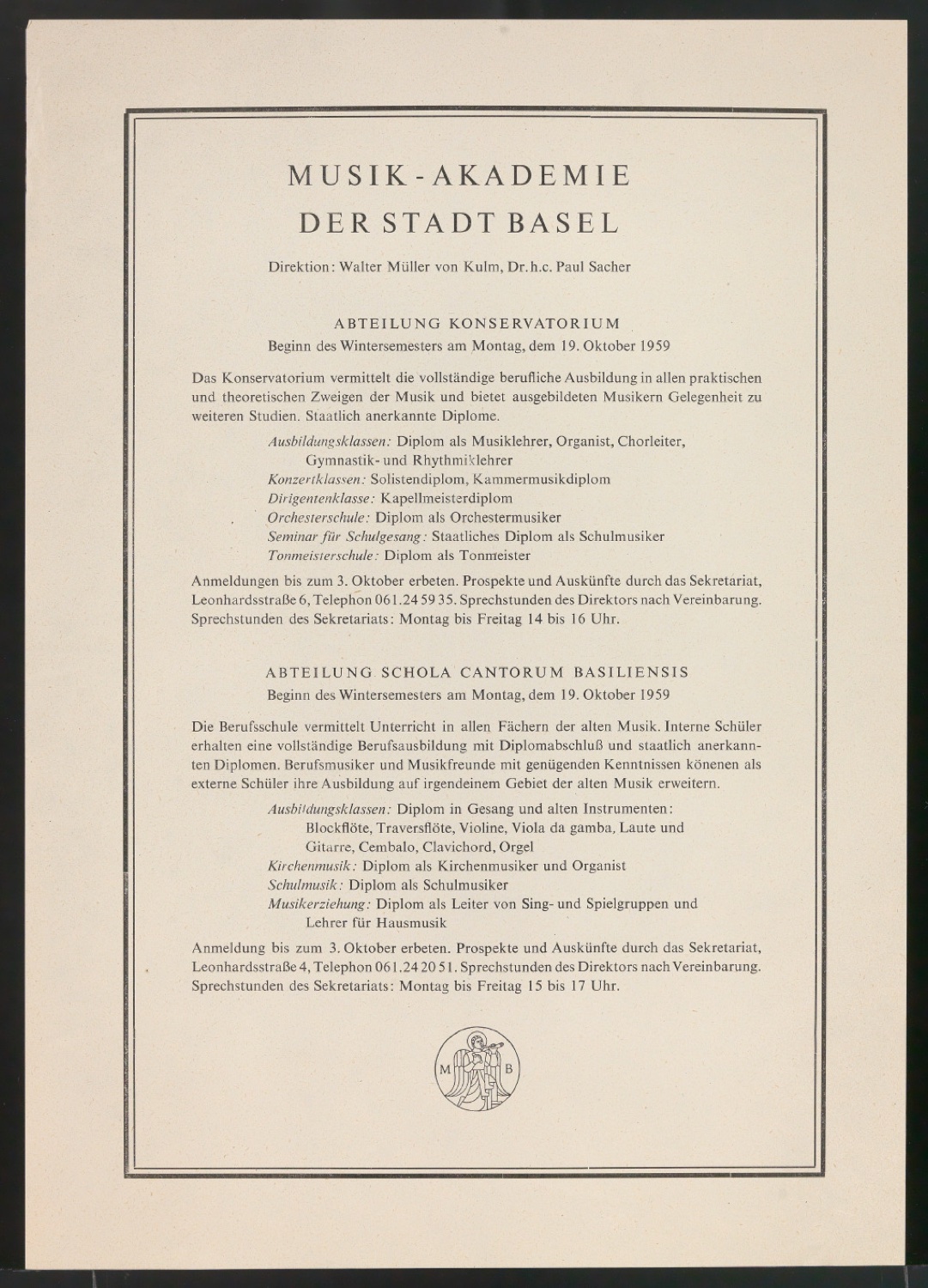 Zeitungsanzeige Musik-Akademie der Stadt Basel — Blatt 3