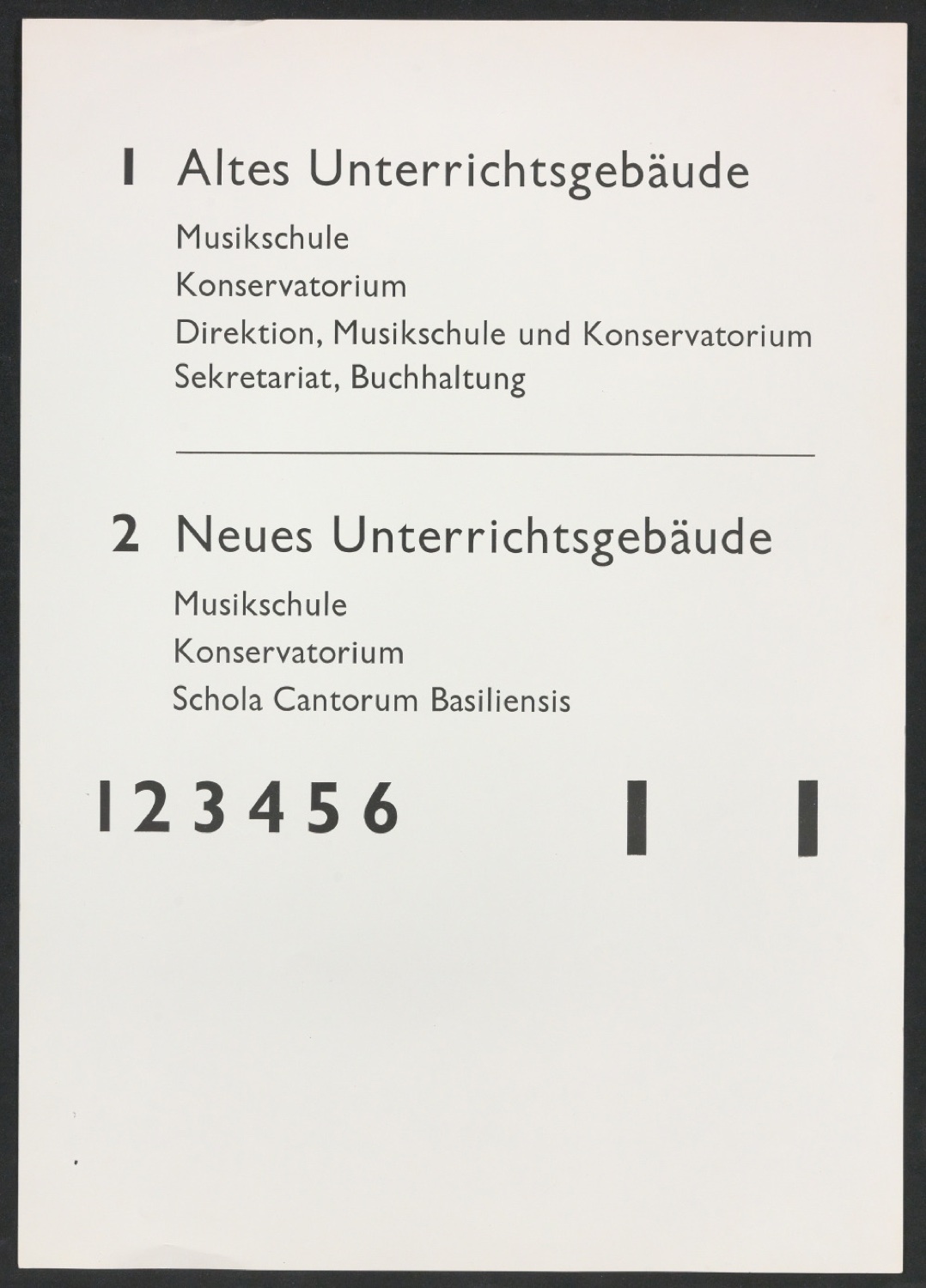 Probedrucke von Orientierungstafeln für Musik-Akademie Basel — Blatt 3