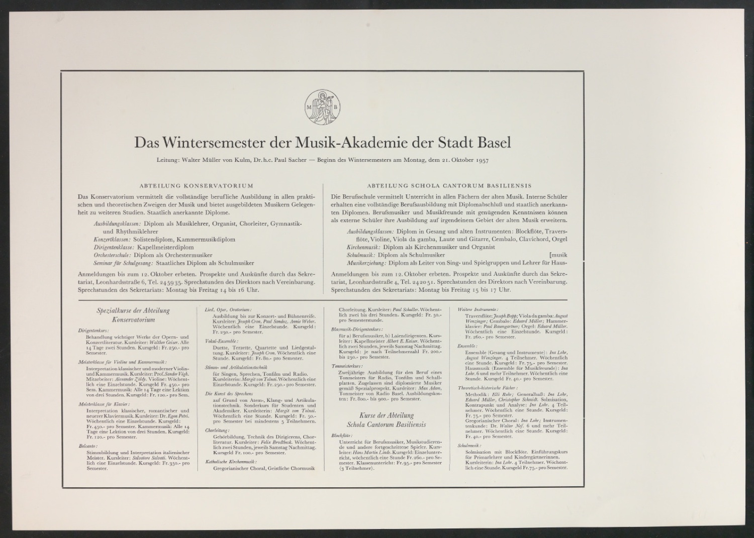 Wintersemester der Musik-Akademie der Stadt Basel — Blatt 1