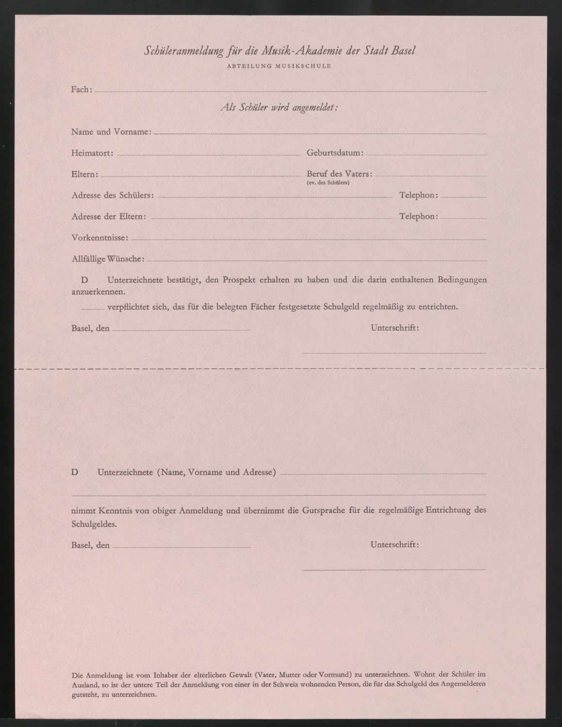 Vordruck Schüleranmeldung für die Musik-Akademie — Blatt 9