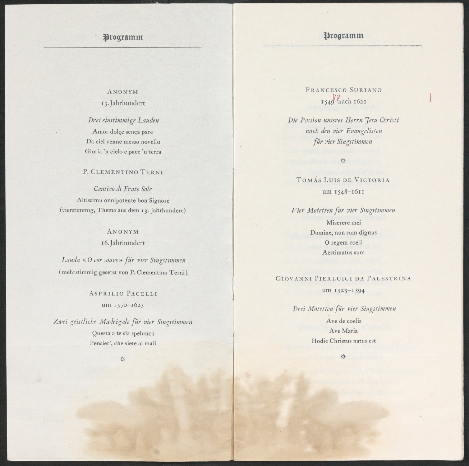 Korrekturfahne für Programmheft Konzert Quartetto polifonico — Blatt 2