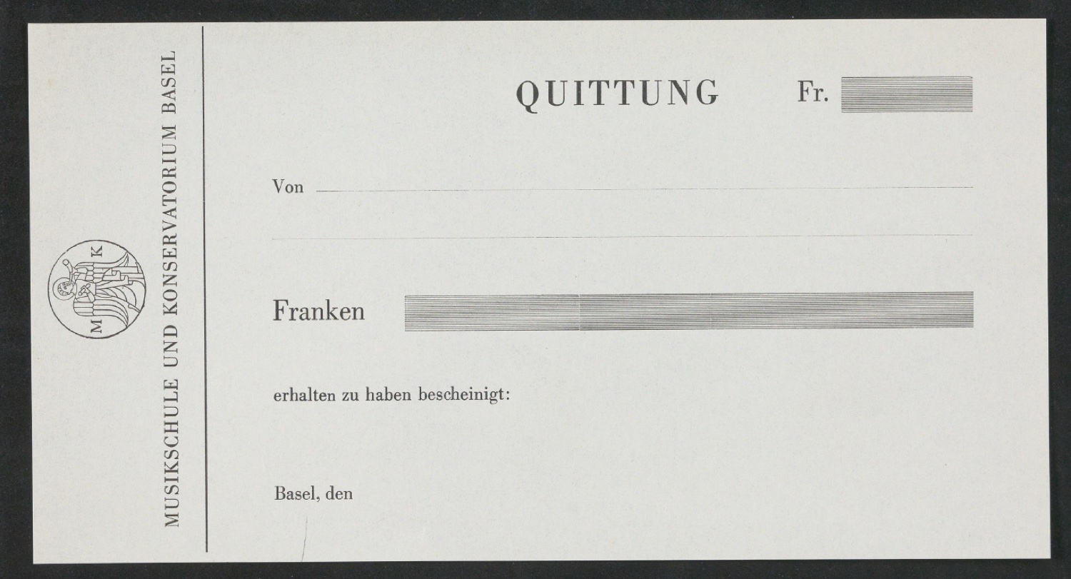 Quittungsformular für Musikschule und Konservatorium Basel — Blatt 1