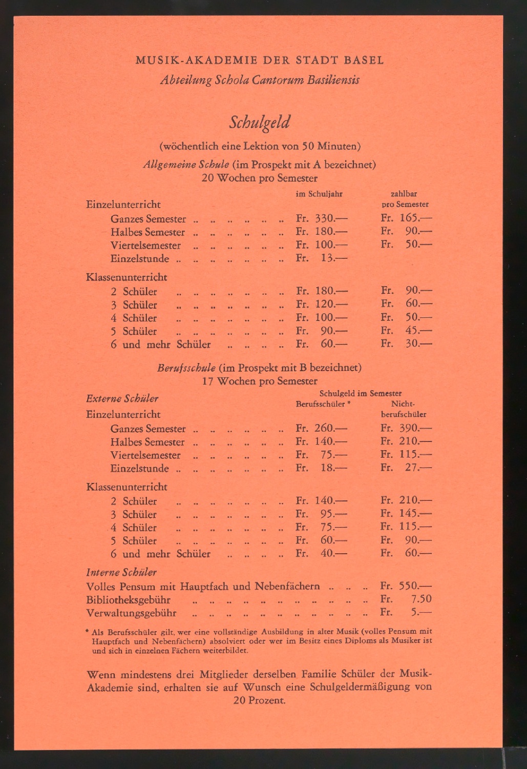 Übersicht Schulgeld für Abteilungen Musikschule und Schola Cantorum Basiliensis — Blatt 1