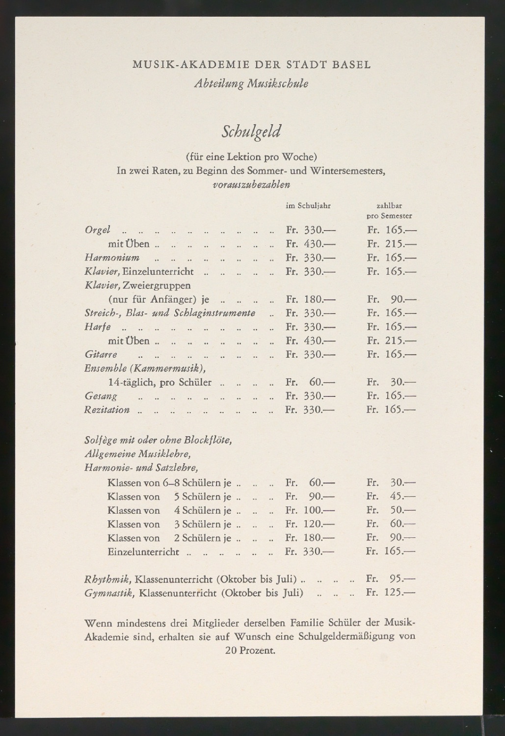 Übersicht Schulgeld für Abteilungen Musikschule und Schola Cantorum Basiliensis — Blatt 5