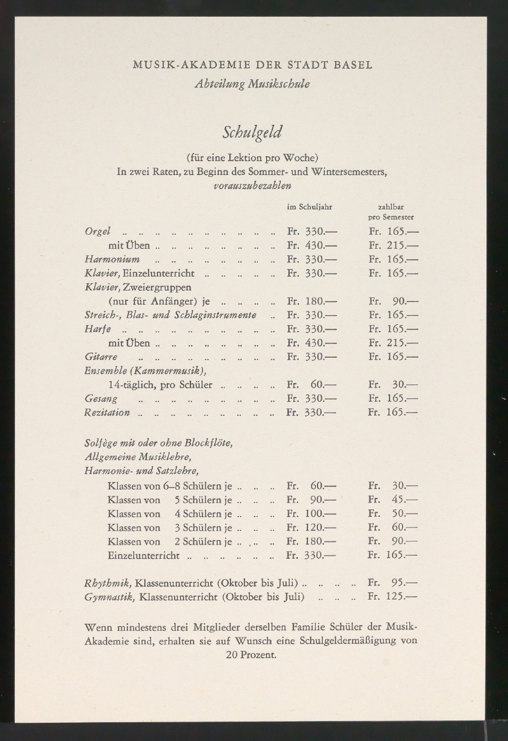 Übersicht Schulgeld für Abteilungen Musikschule und Schola Cantorum Basiliensis — Blatt 7