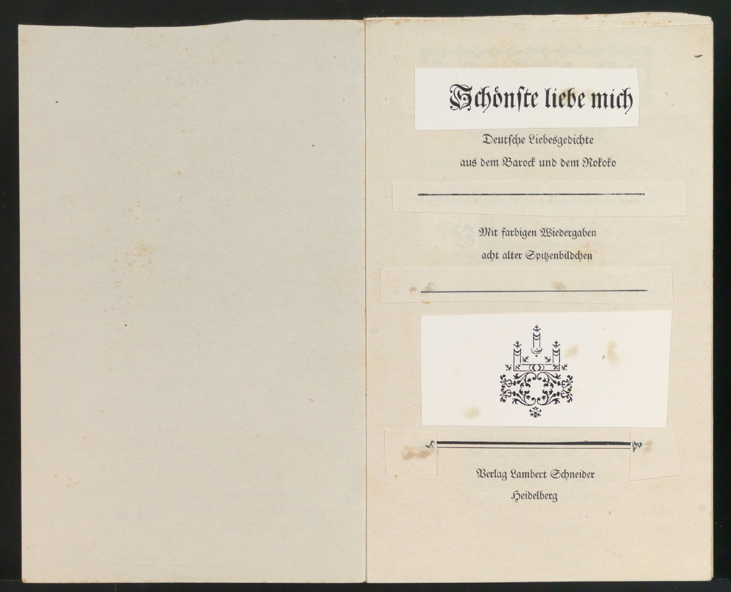 Korrekturbögen mit Probedruck eines Schutzumschlages für Schönste, liebe mich — Blatt 4