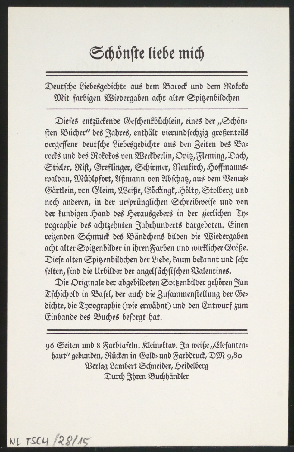 Werbeblatt für Schönste, liebe mich — Blatt 2