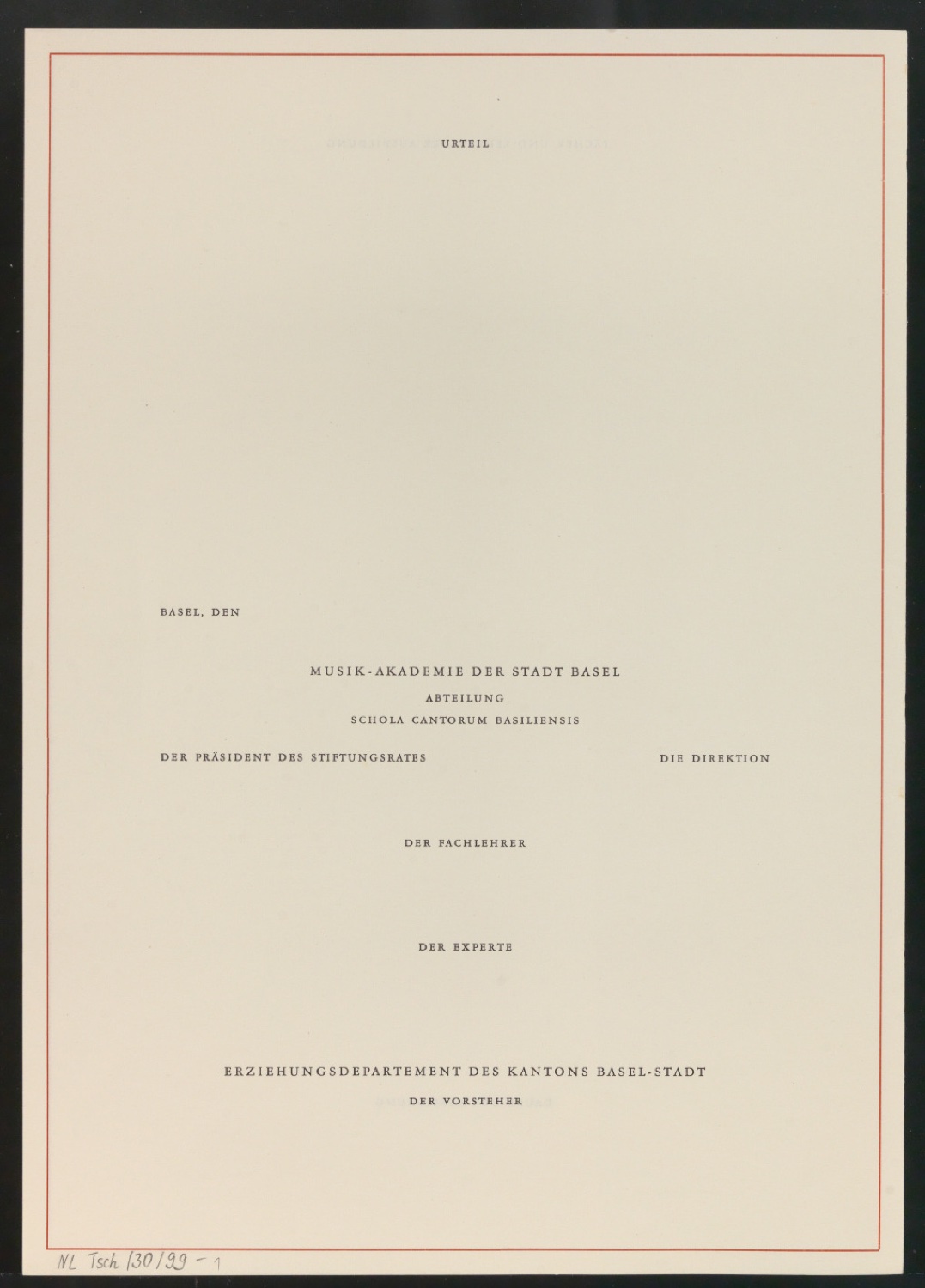 Zeugnisvordruck Diplom der Musik-Akademie Basel — Blatt 3