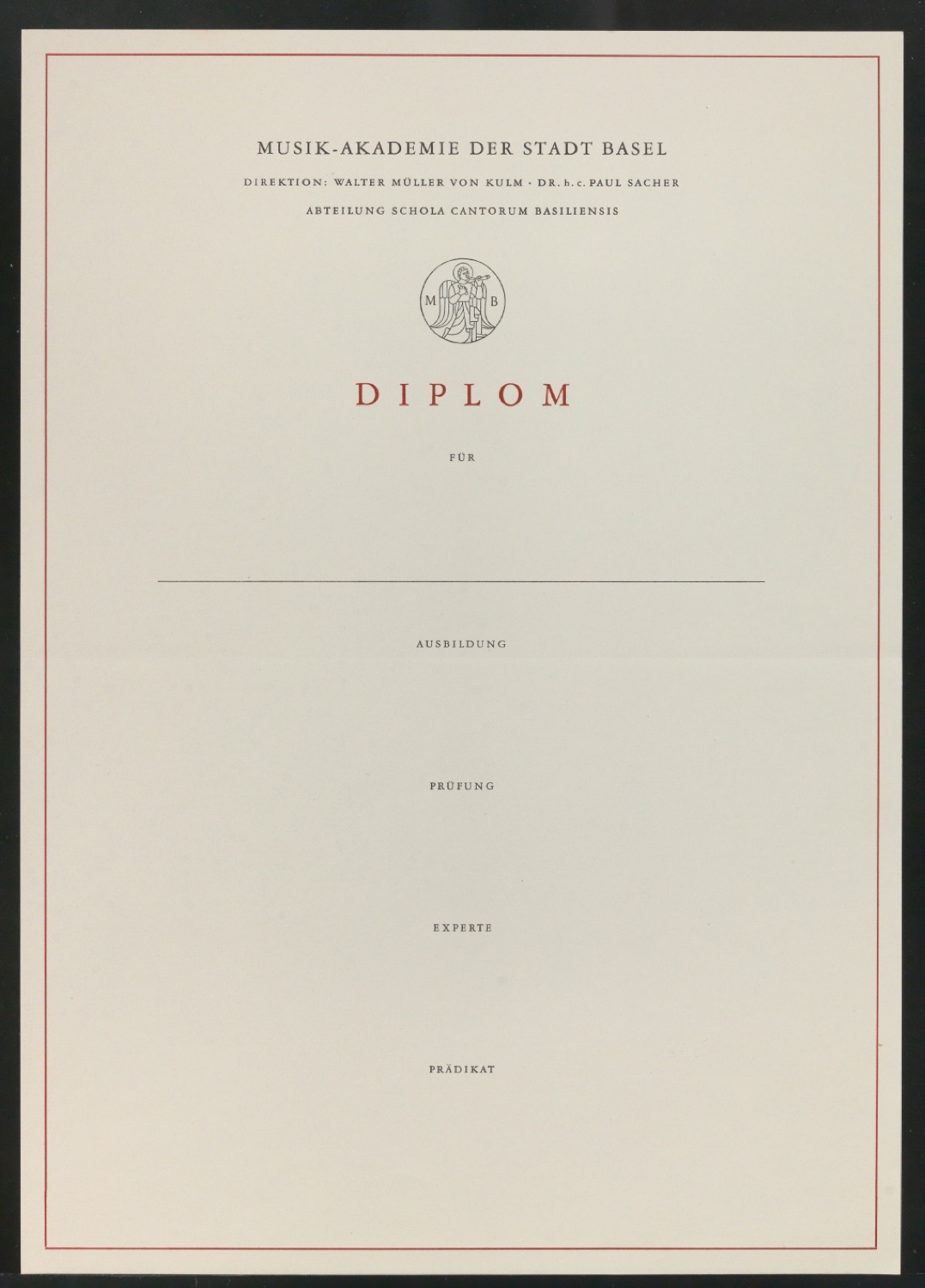 Zeugnisvordruck Diplom der Musik-Akademie Basel — Blatt 4