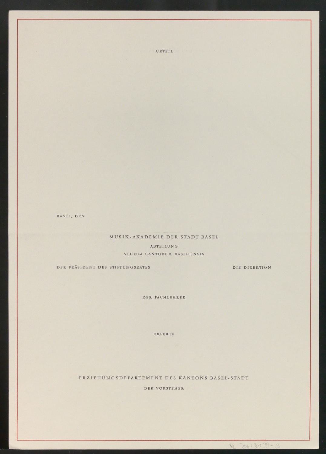 Zeugnisvordruck Diplom der Musik-Akademie Basel — Blatt 7