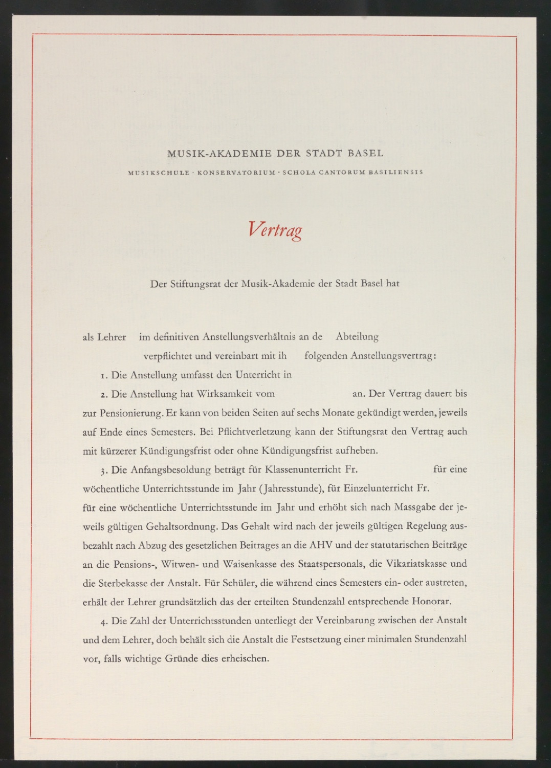 Vertragsvordruck der Musik-Akademie Basel — Blatt 3
