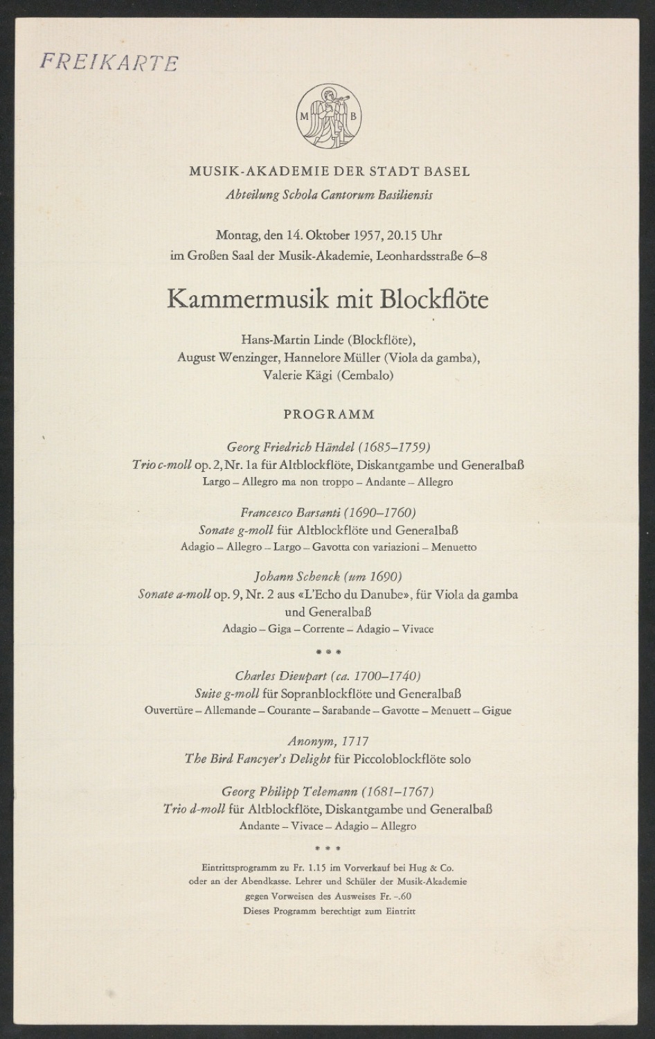 Kammermusik mit Blockflöte — Blatt 1