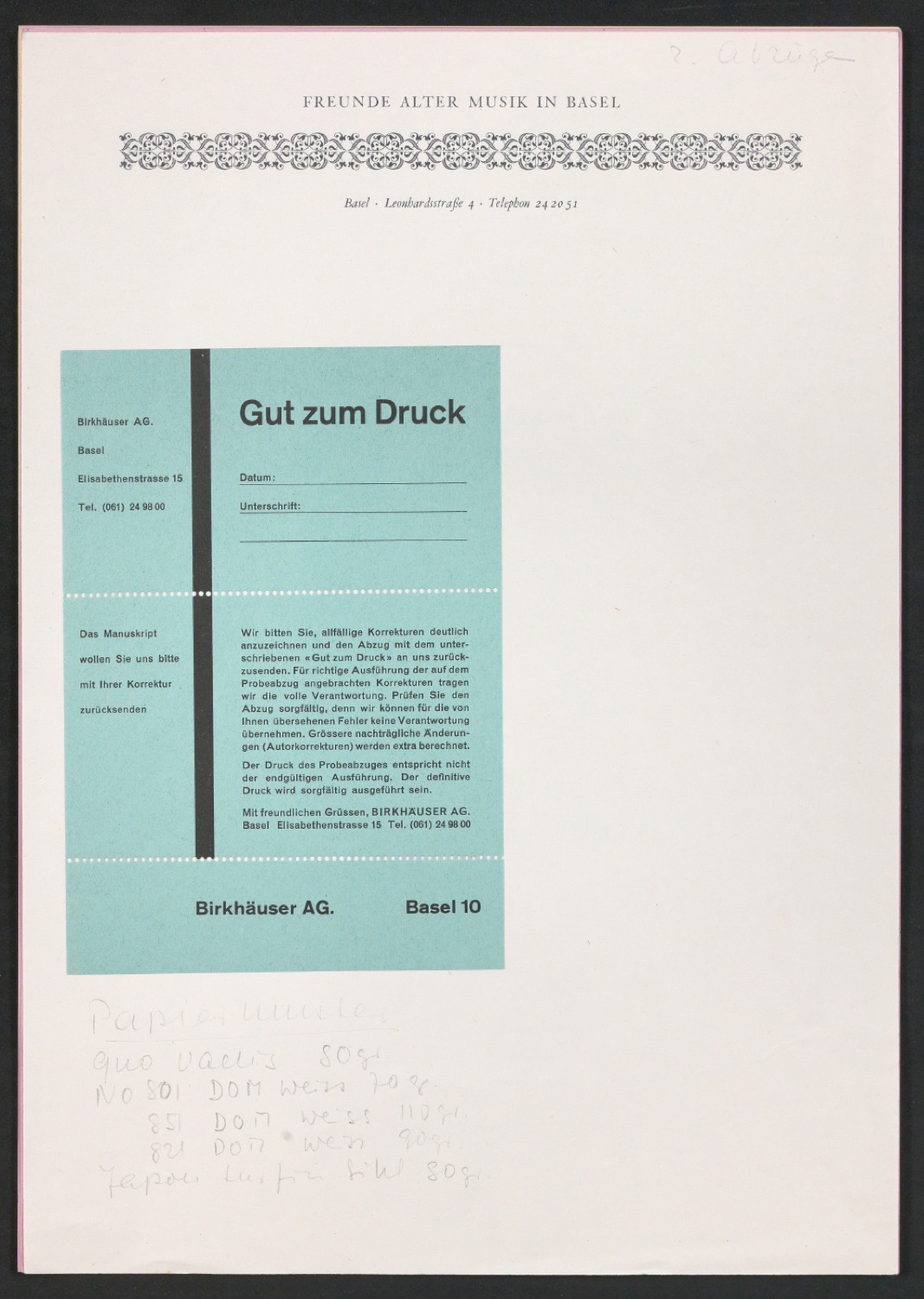 Entwicklungsstufen von Geschäftsdrucksachen mit Corporate Design für Freunde Alter Musik Basel — Blatt 13