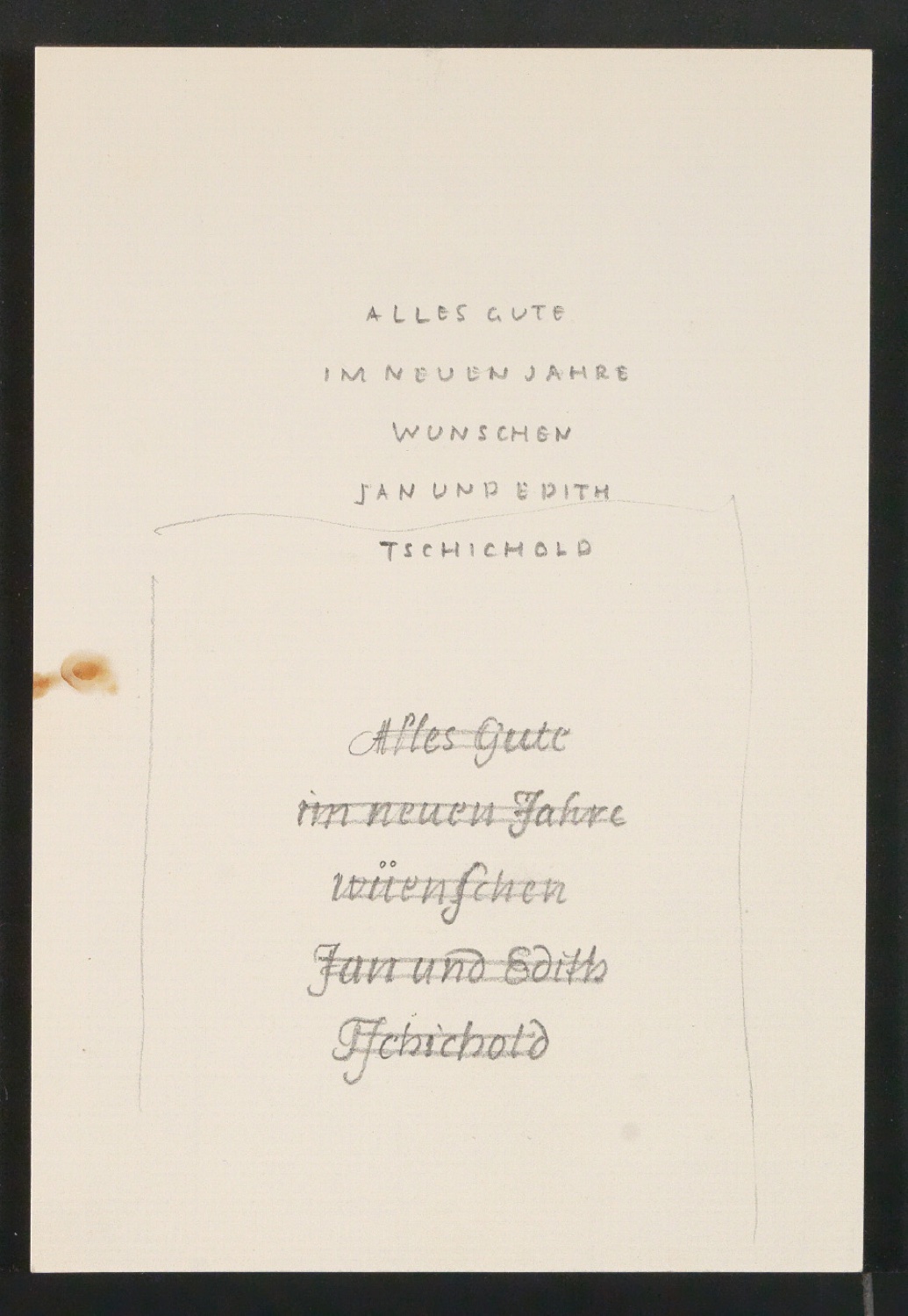 Entwurfszeichnungen zu Neujahrswünschen von Jan und Edith Tschichold — Blatt 1